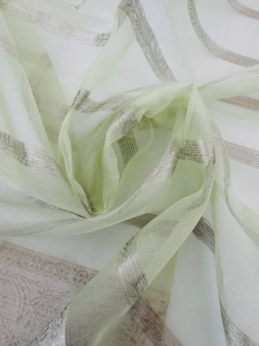 ShopNaya Exclusive | Handwoven | Silk Organza | Pastel Green | Silver Zari | Ships from California